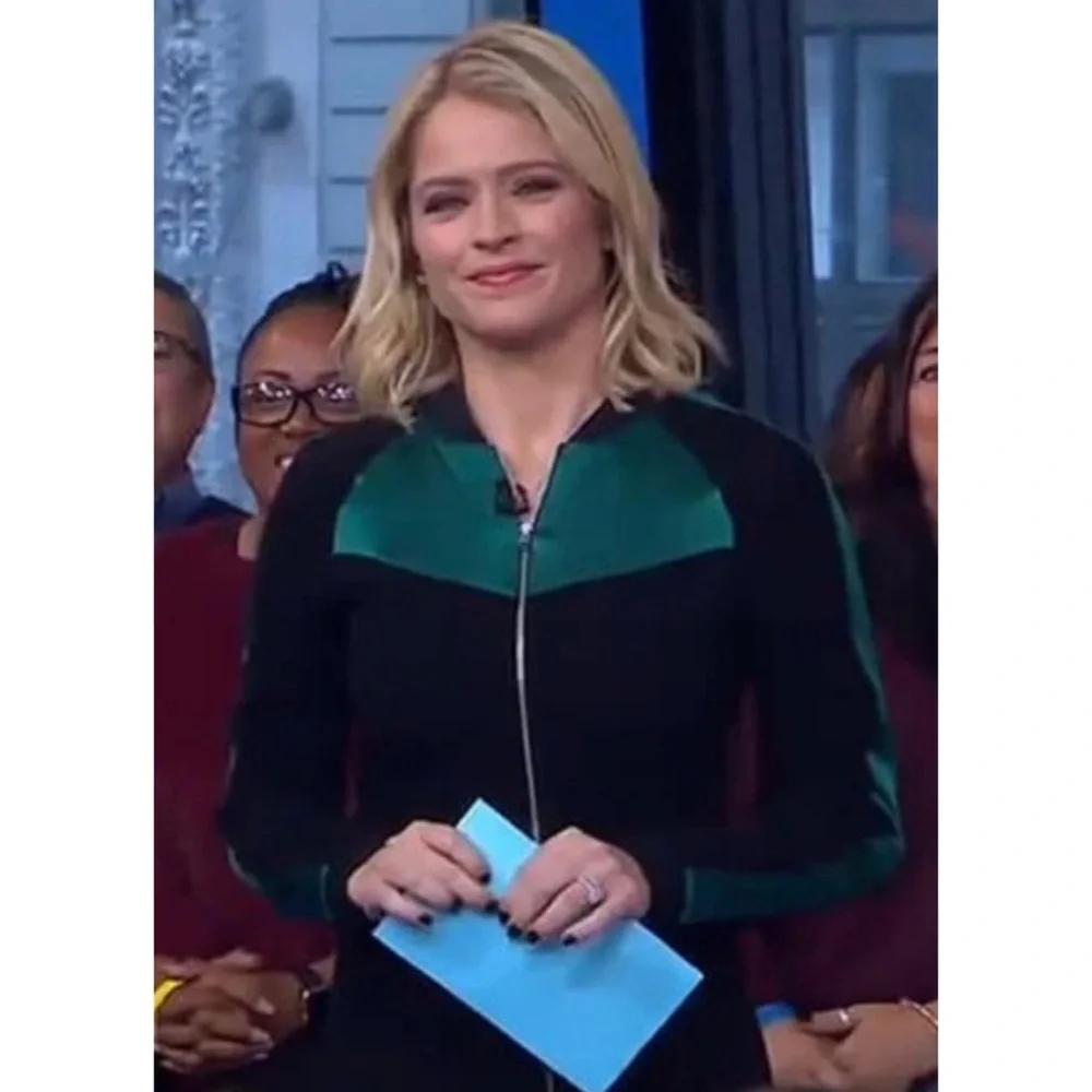 MAJE • Black/Green Rizia Contrast-Inset A-Line Long Sleeve Mini Dress, S - Picture 11 of 16